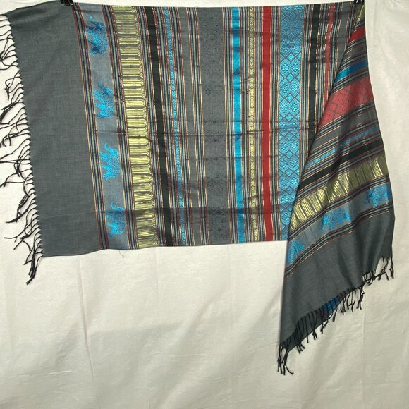 Scarf Elephant Shawl Wrap Runner Thailand Pattern Brocade Thai Laos ? - Picture 1 of 8